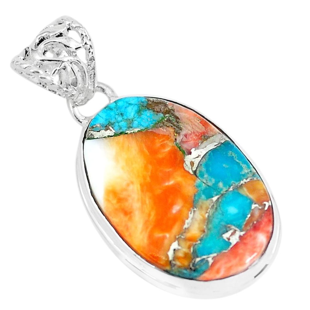 925 silver 14.72cts multi color spiny oyster arizona turquoise pendant p65391