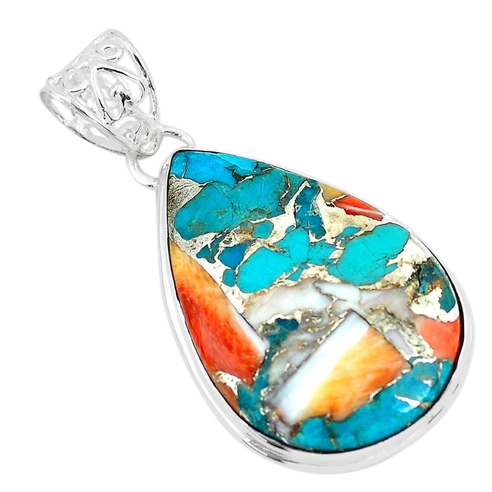 925 silver 18.15cts multi color spiny oyster arizona turquoise pendant p65408