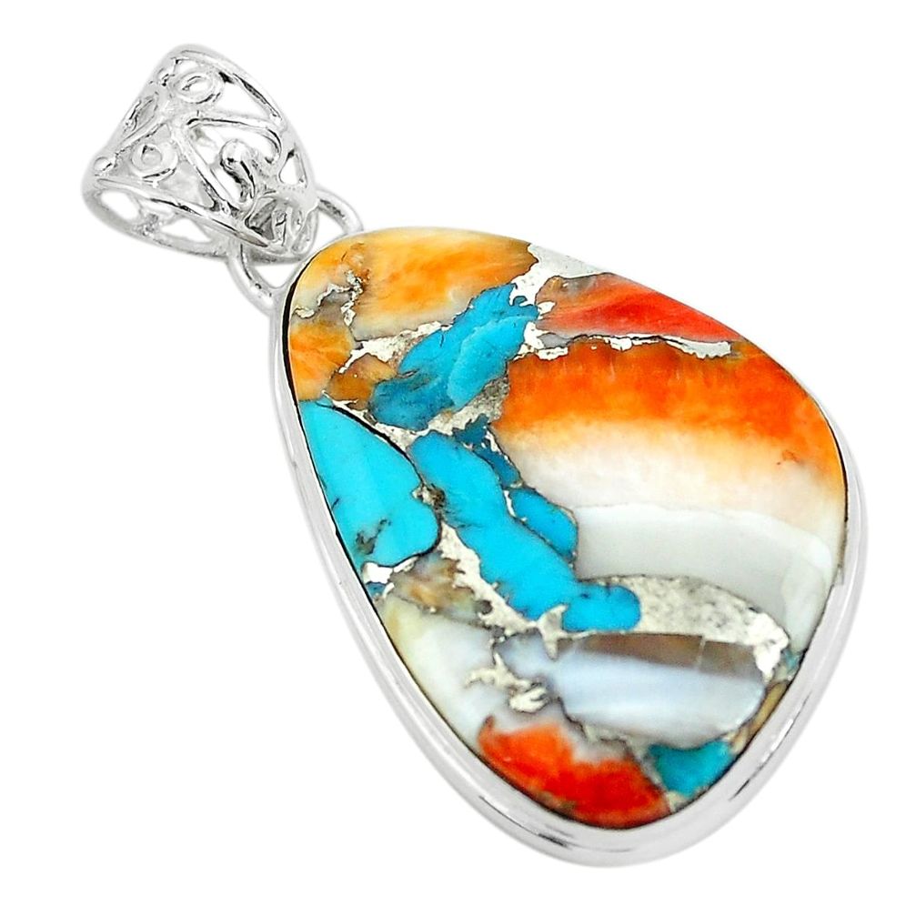 925 silver 22.23cts multi color spiny oyster arizona turquoise pendant p65425