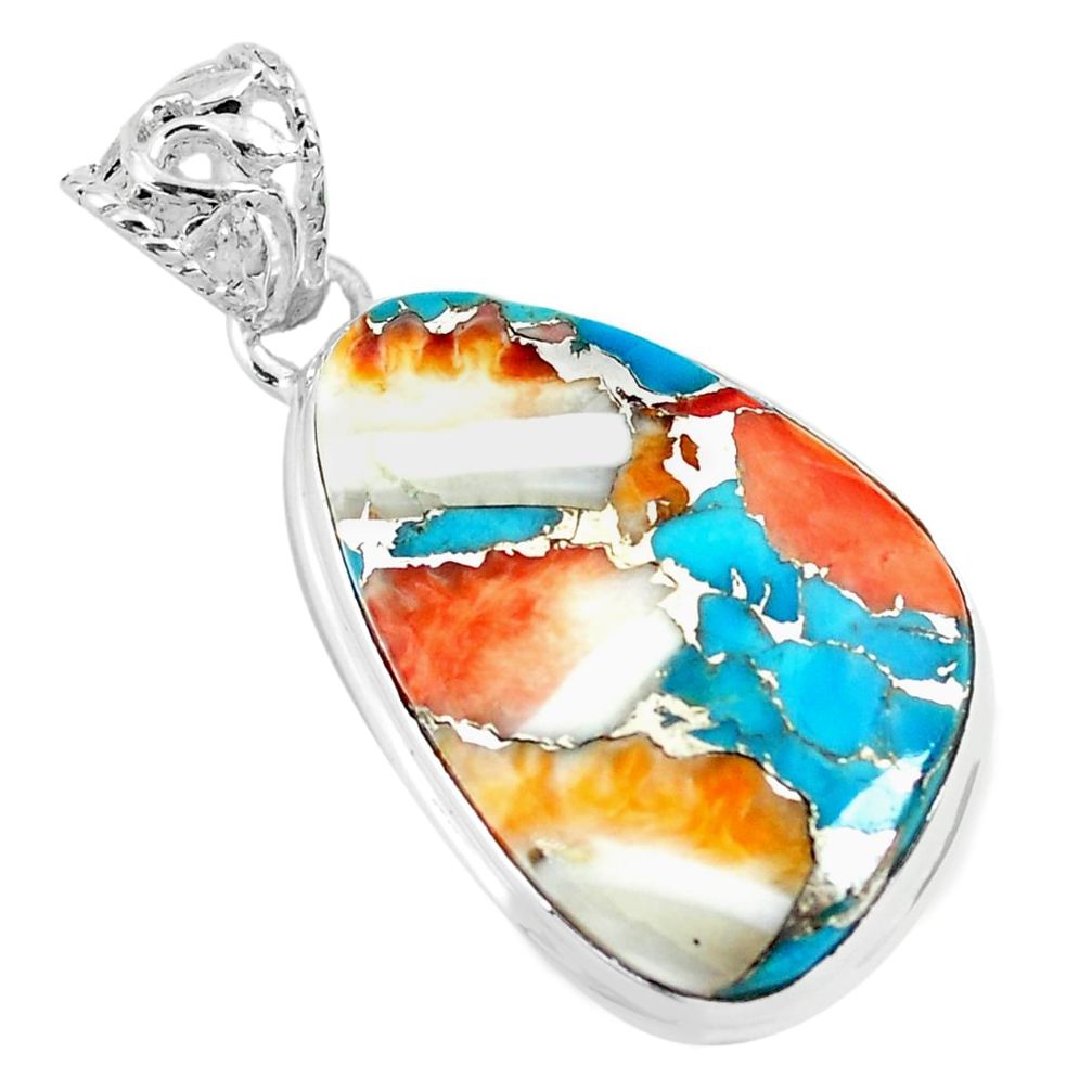 925 silver 18.15cts multi color spiny oyster arizona turquoise pendant p70604