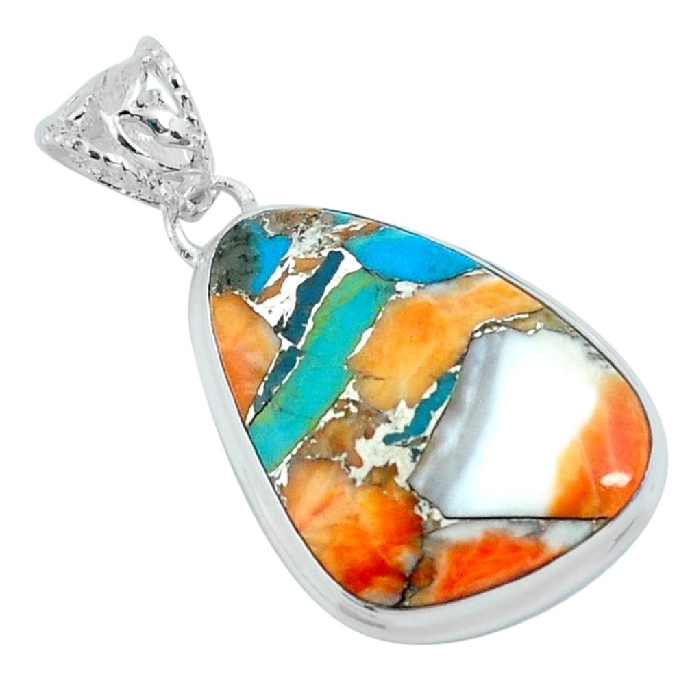 925 silver 17.57cts multicolor spiny oyster arizona turquoise pendant p69624