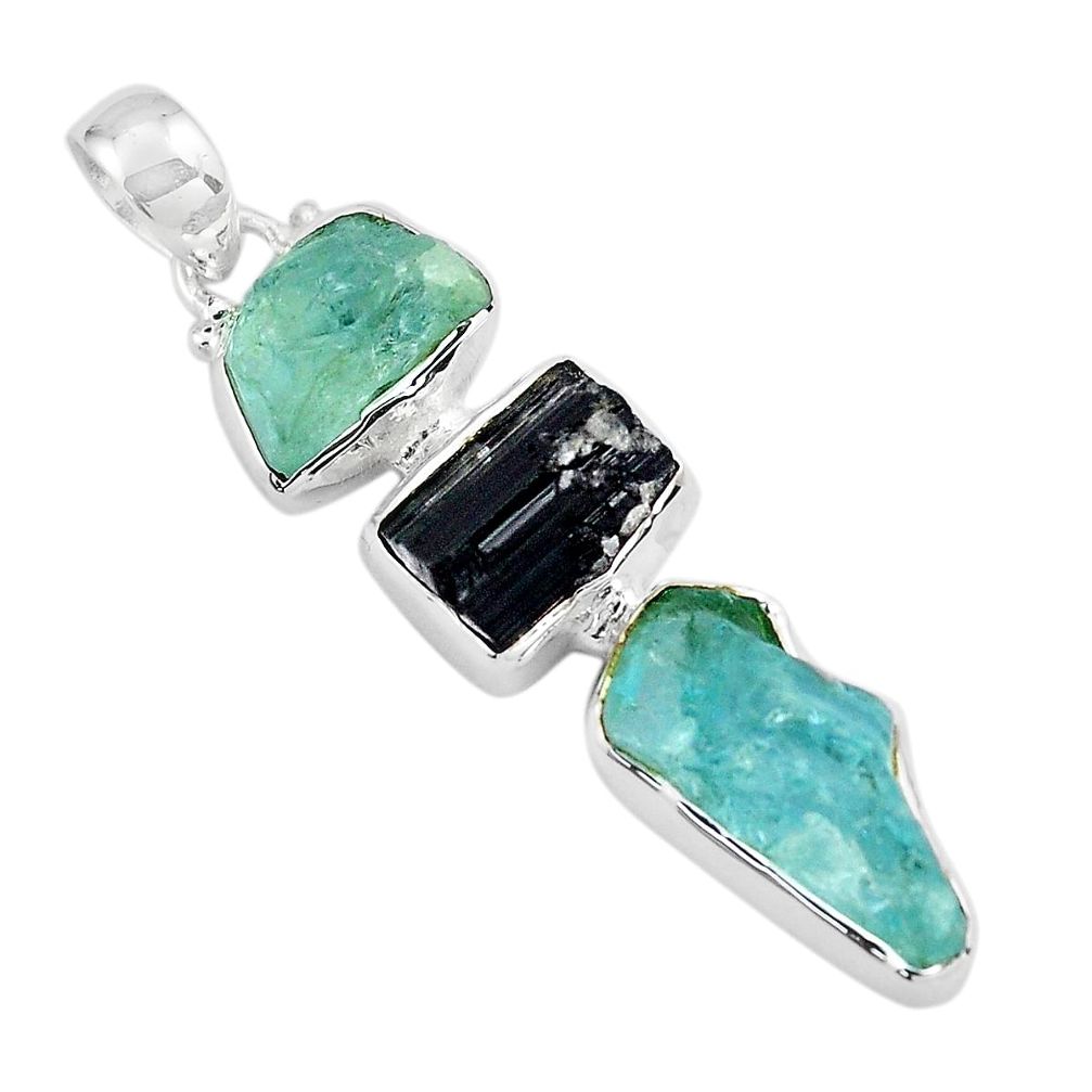 925 silver 15.02cts natural aquamarine rough tourmaline rough pendant p88132