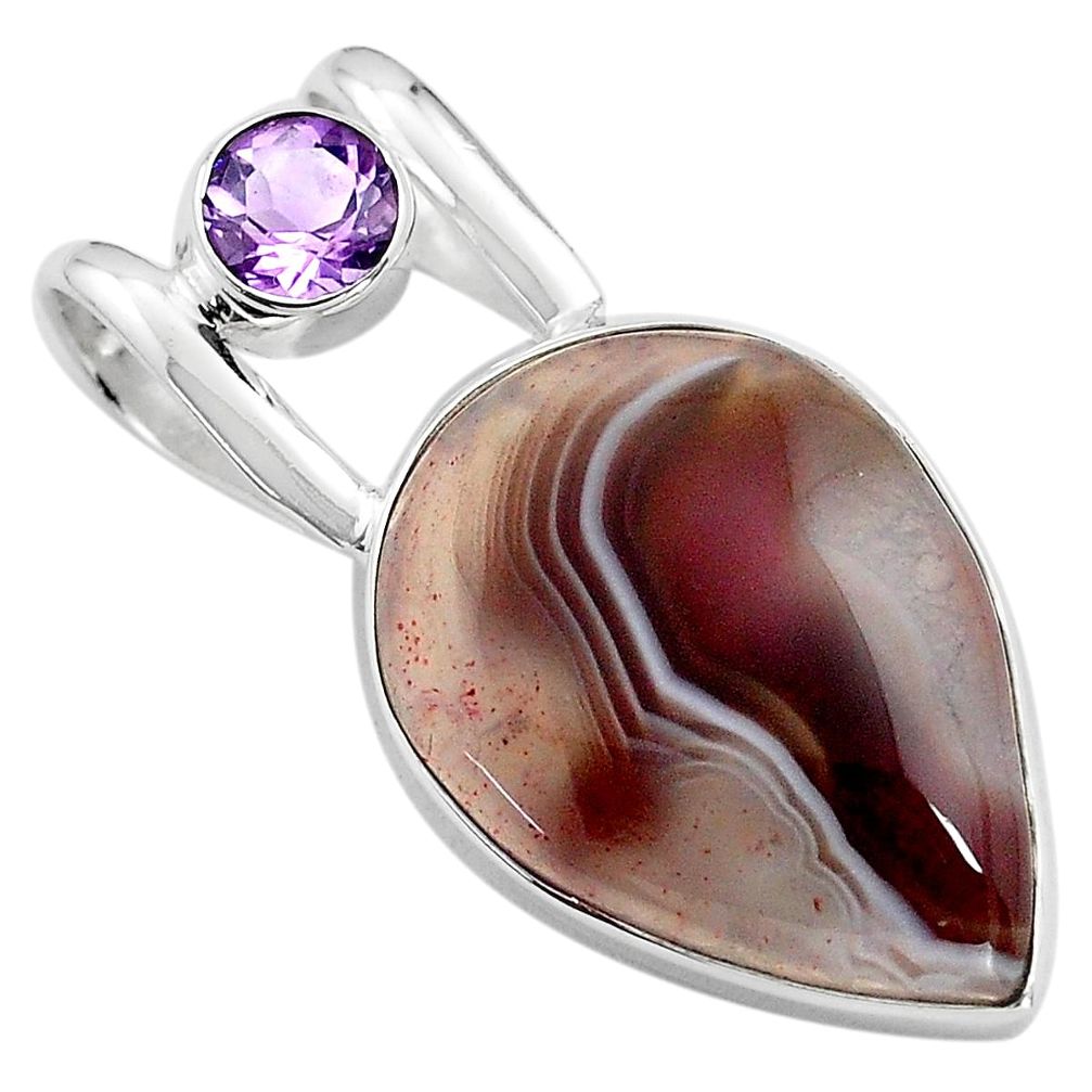 925 silver 16.20cts natural black botswana agate purple amethyst pendant p85063