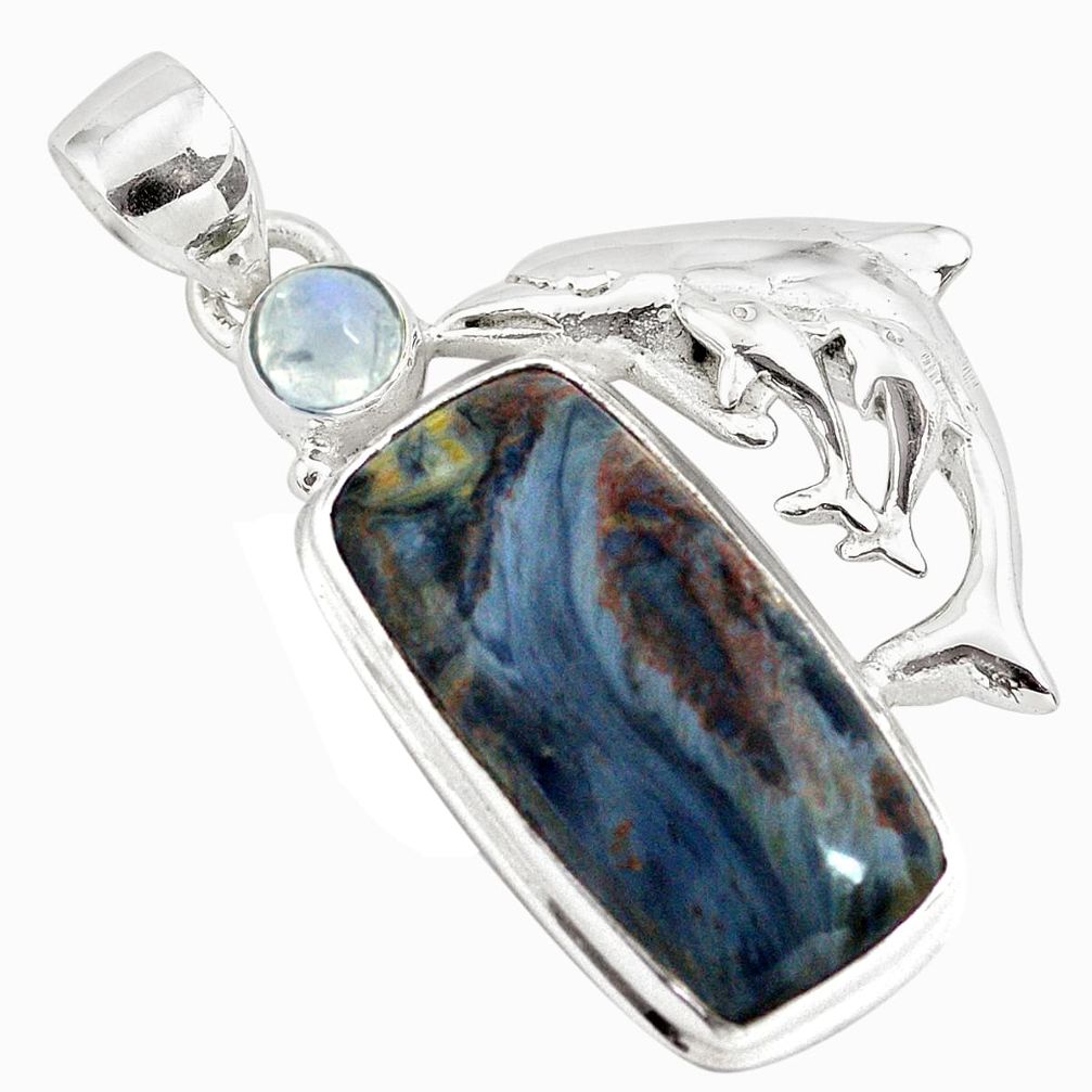 925 silver 11.95cts natural black pietersite (african) dolphin pendant p79633