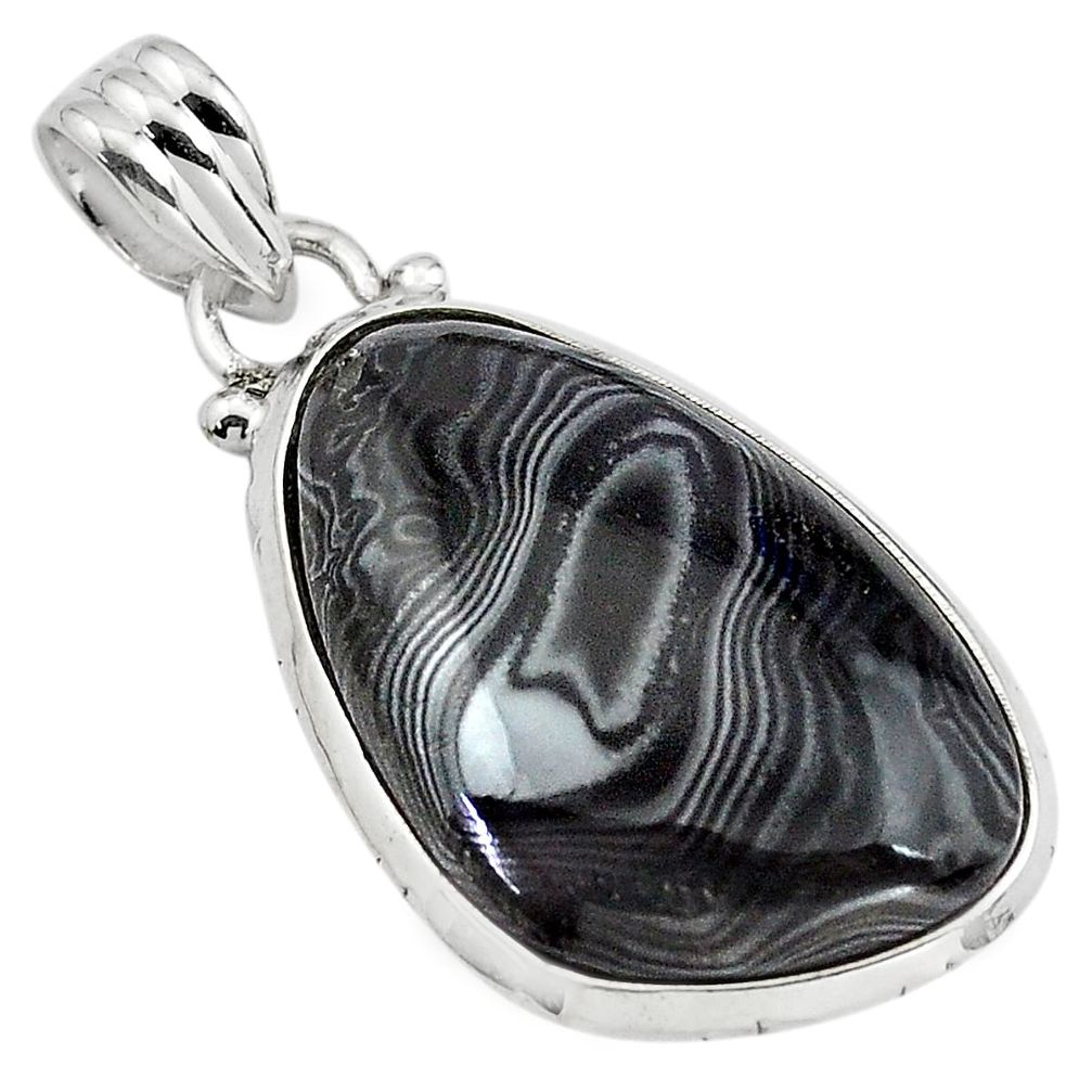 925 silver 15.05cts natural black psilomelane (crown of silver) pendant p85004