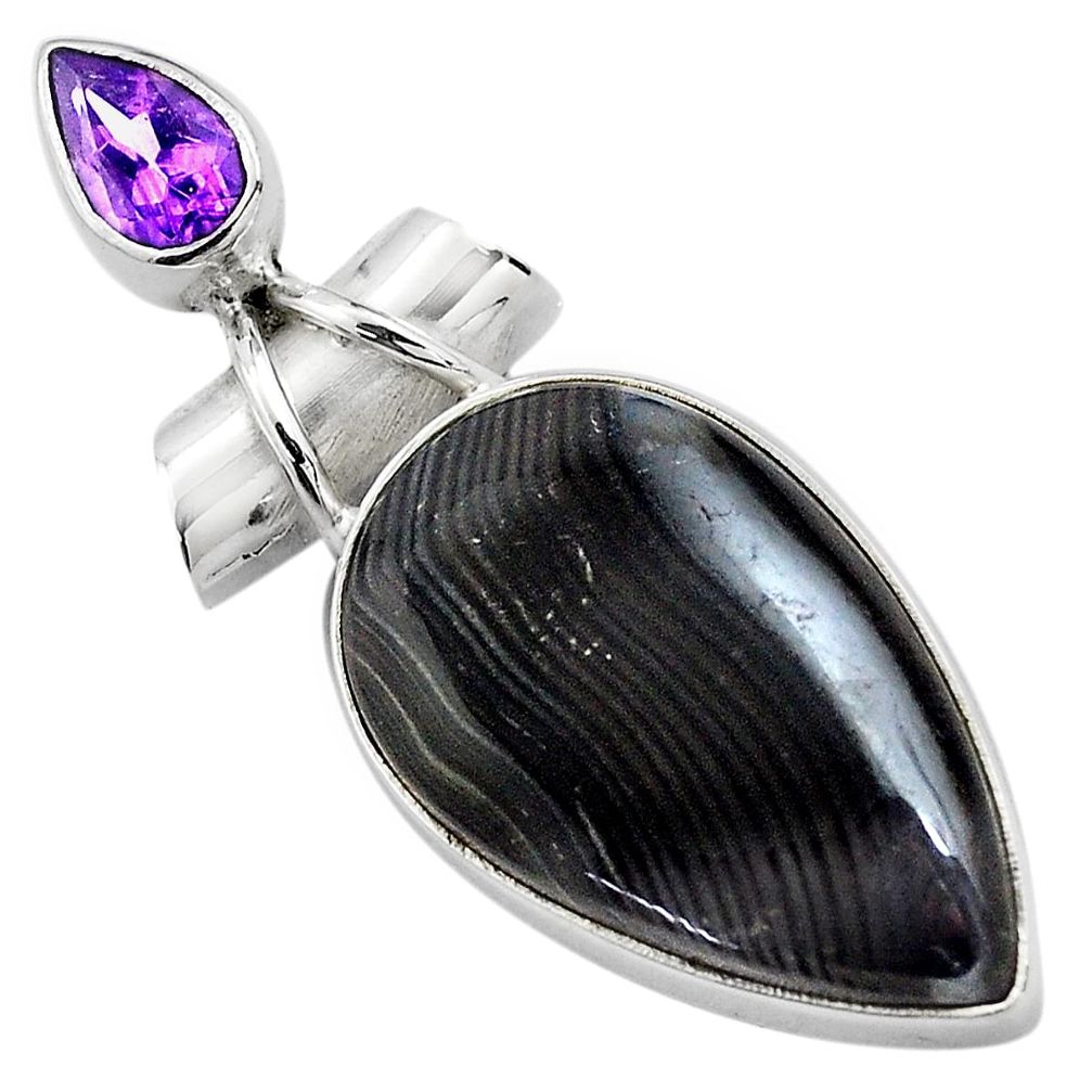 925 silver 17.57cts natural black psilomelane amethyst pear pendant p85026