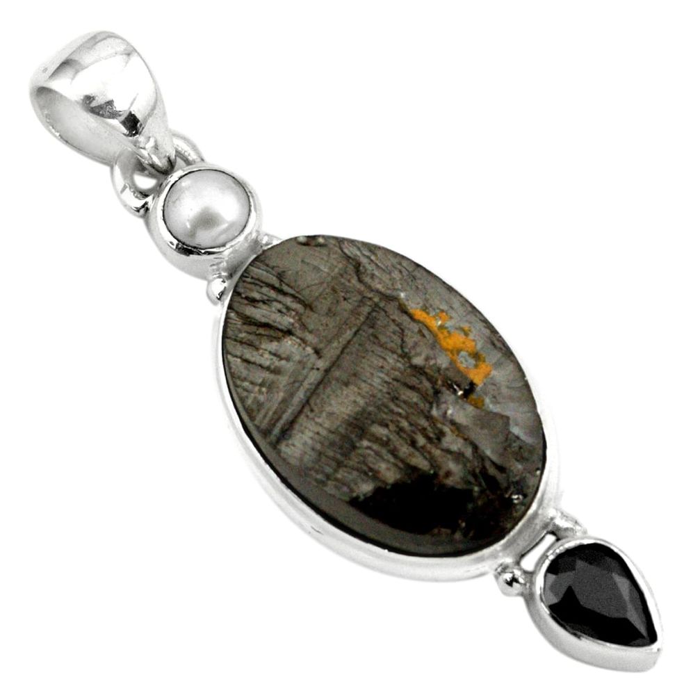 925 silver 13.66cts natural black shungite onyx pearl pendant jewelry p79409