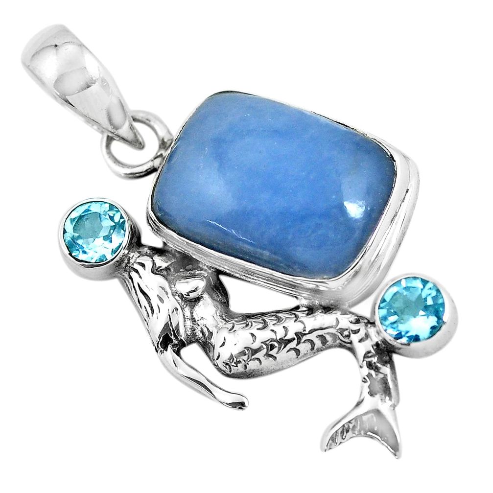 925 silver 13.84cts natural blue angelite topaz fairy mermaid pendant p55030