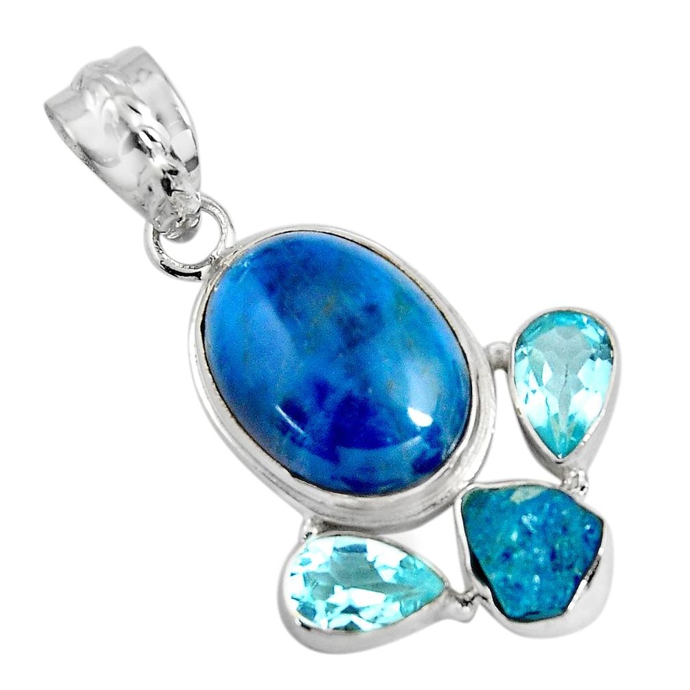 925 silver 15.55cts natural blue apatite (madagascar) topaz pendant p90254