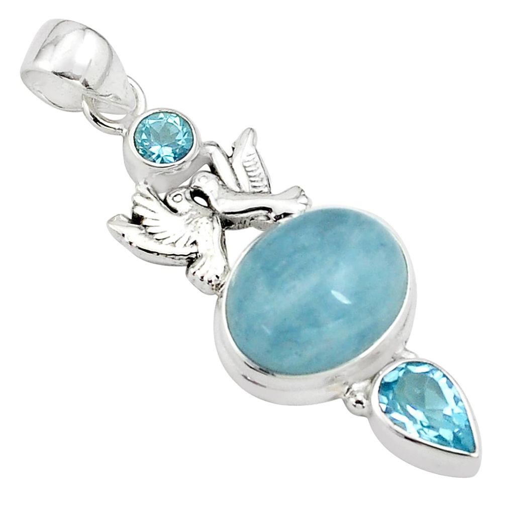 925 silver 16.00cts natural blue aquamarine topaz love birds pendant p77860