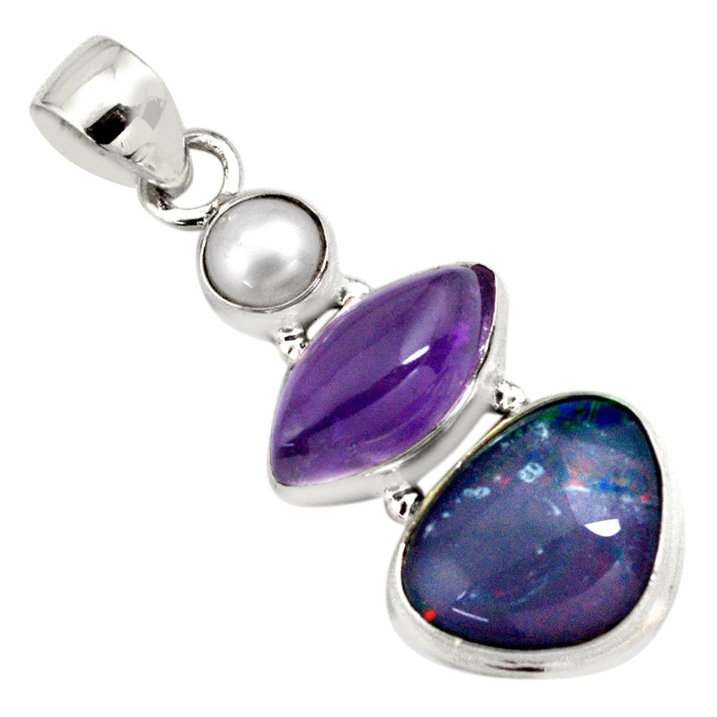 925 silver 14.14cts natural blue australian opal triplet amethyst pendant p79715