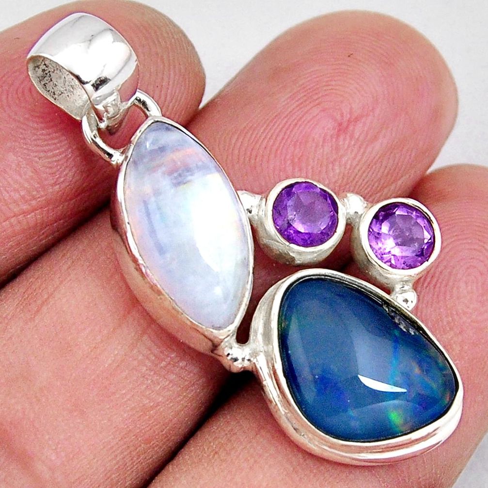 925 silver 16.15cts natural blue australian opal triplet amethyst pendant p90220