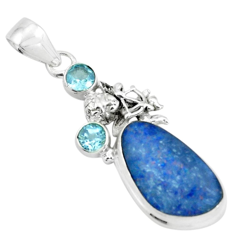 925 silver 14.41cts natural blue australian opal triplet angel pendant p69488