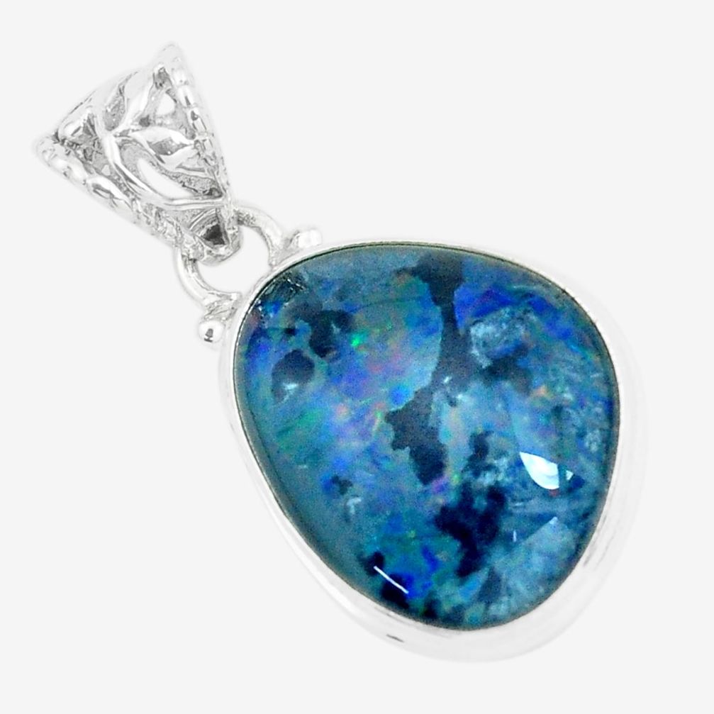 925 silver 14.72cts natural blue australian opal triplet fancy pendant p65869