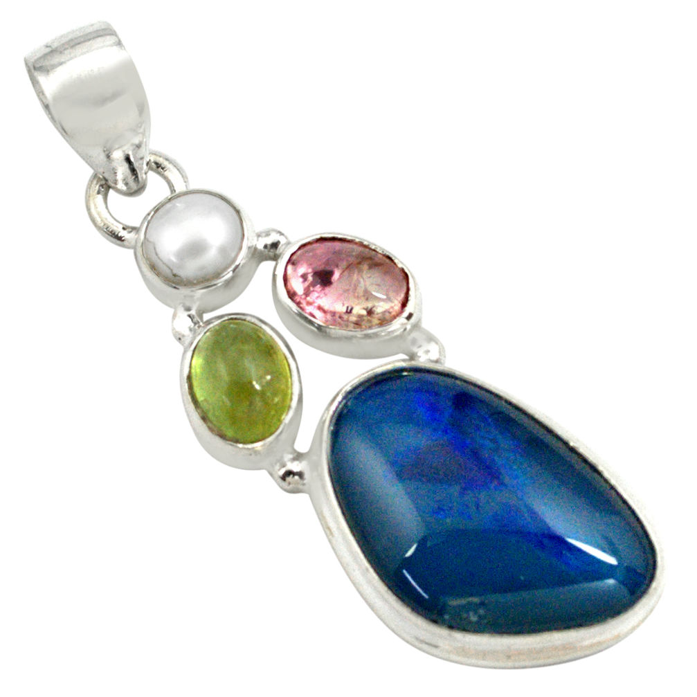 925 silver 13.66cts natural blue australian opal triplet pearl pendant p79738