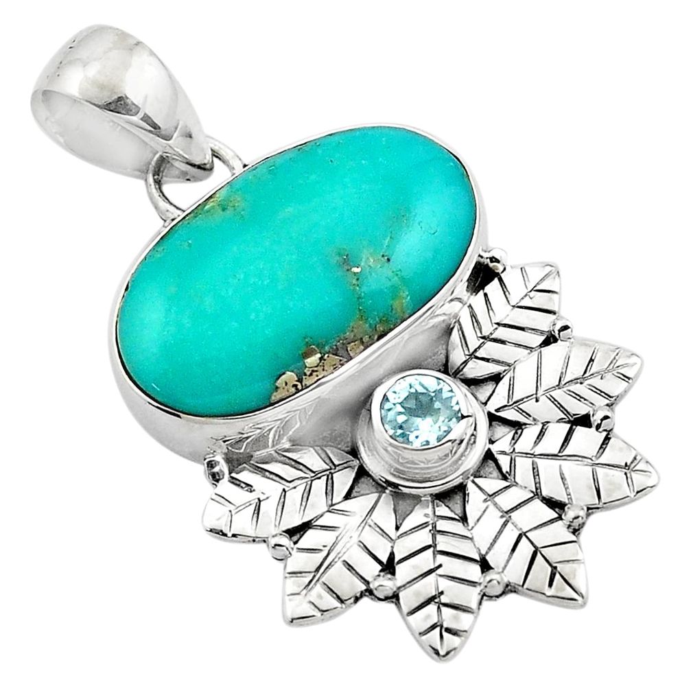 925 silver 12.96cts natural blue campitos turquoise deltoid leaf pendant p84670