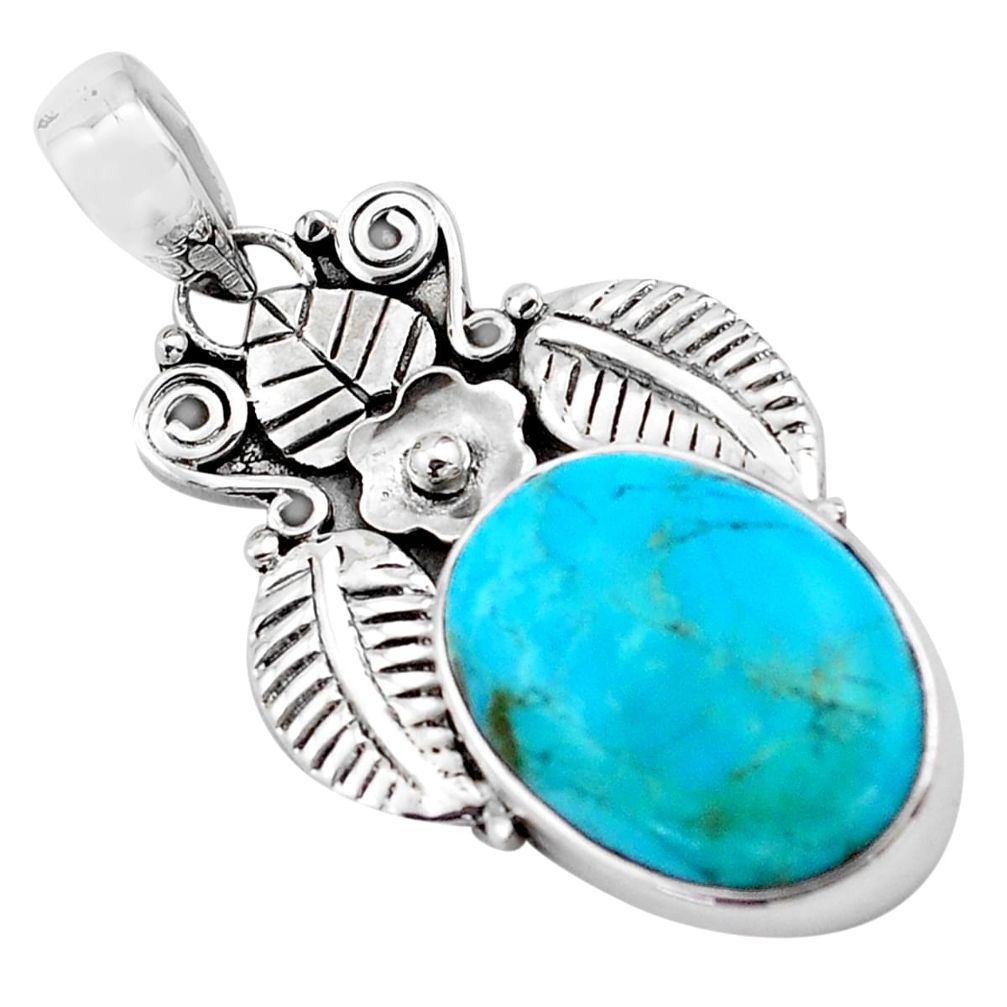 925 silver 13.24cts natural blue campitos turquoise deltoid leaf pendant p84684