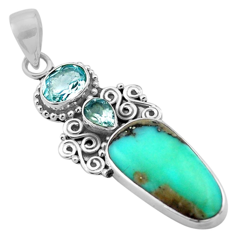 925 silver 12.83cts natural blue campitos turquoise fancy topaz pendant p84730