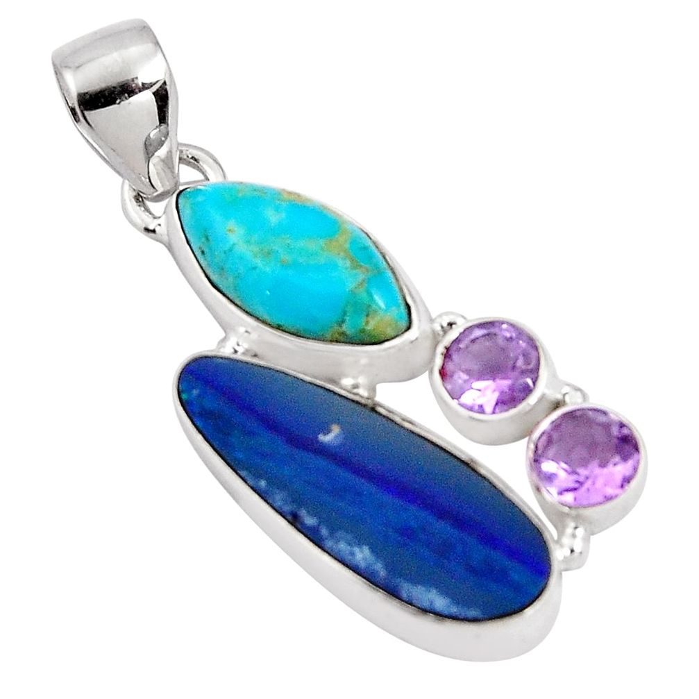 925 silver 12.96cts natural blue doublet opal australian amethyst pendant p90204