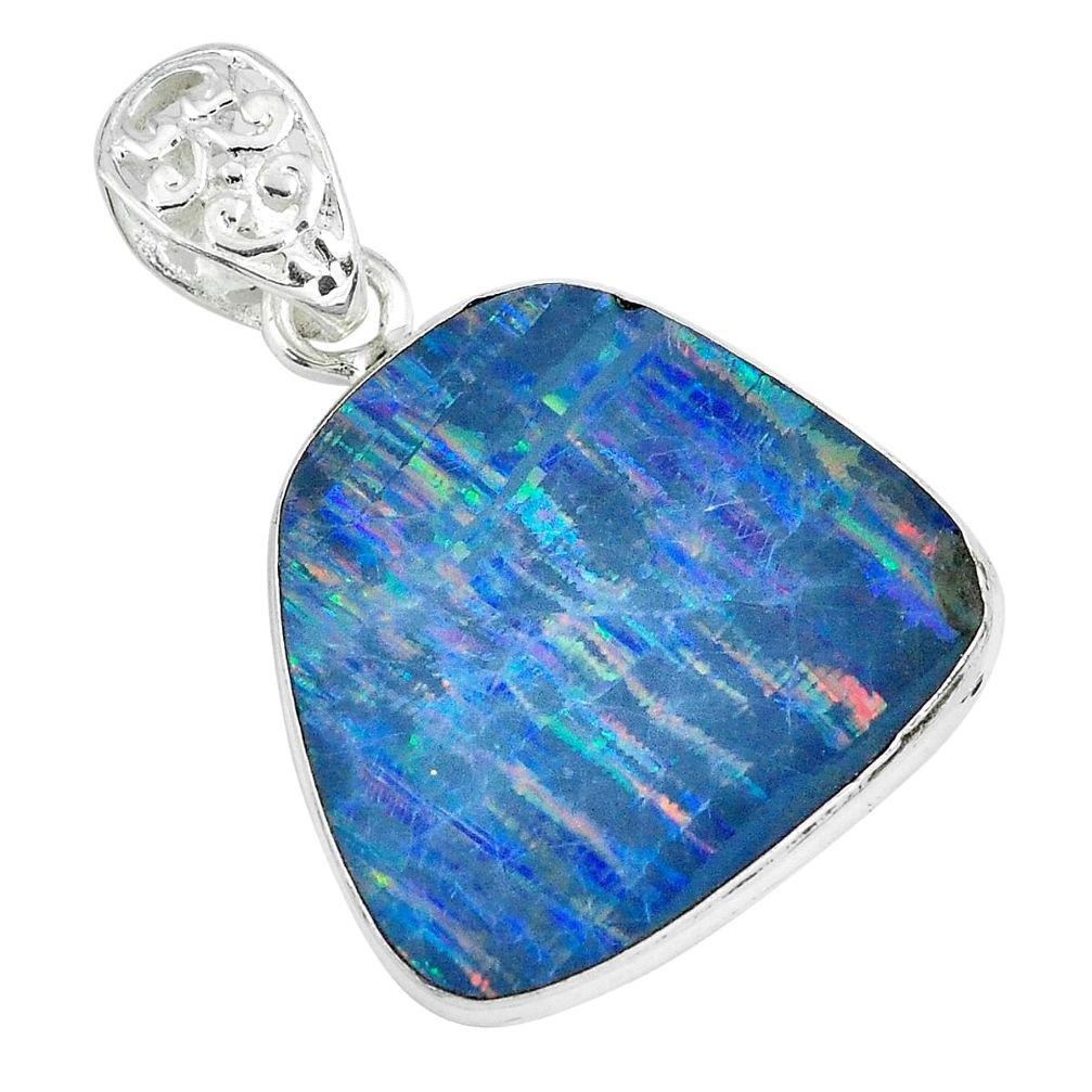 925 silver 14.72cts natural blue doublet opal australian fancy pendant p67807