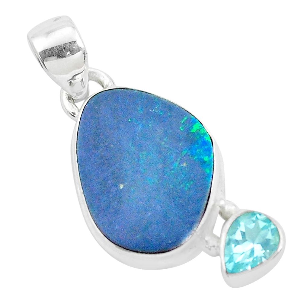 925 silver 7.97cts natural blue doublet opal australian topaz pendant p49944