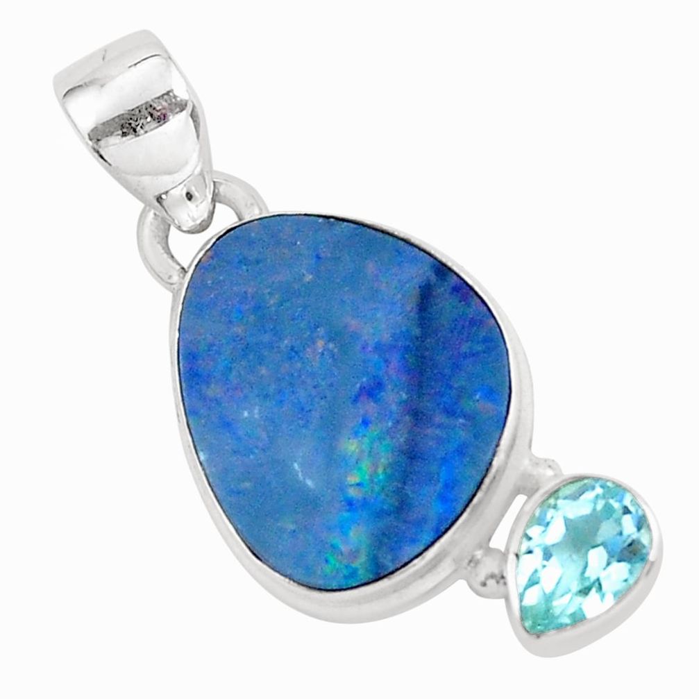925 silver 7.24cts natural blue doublet opal australian topaz pendant p59095