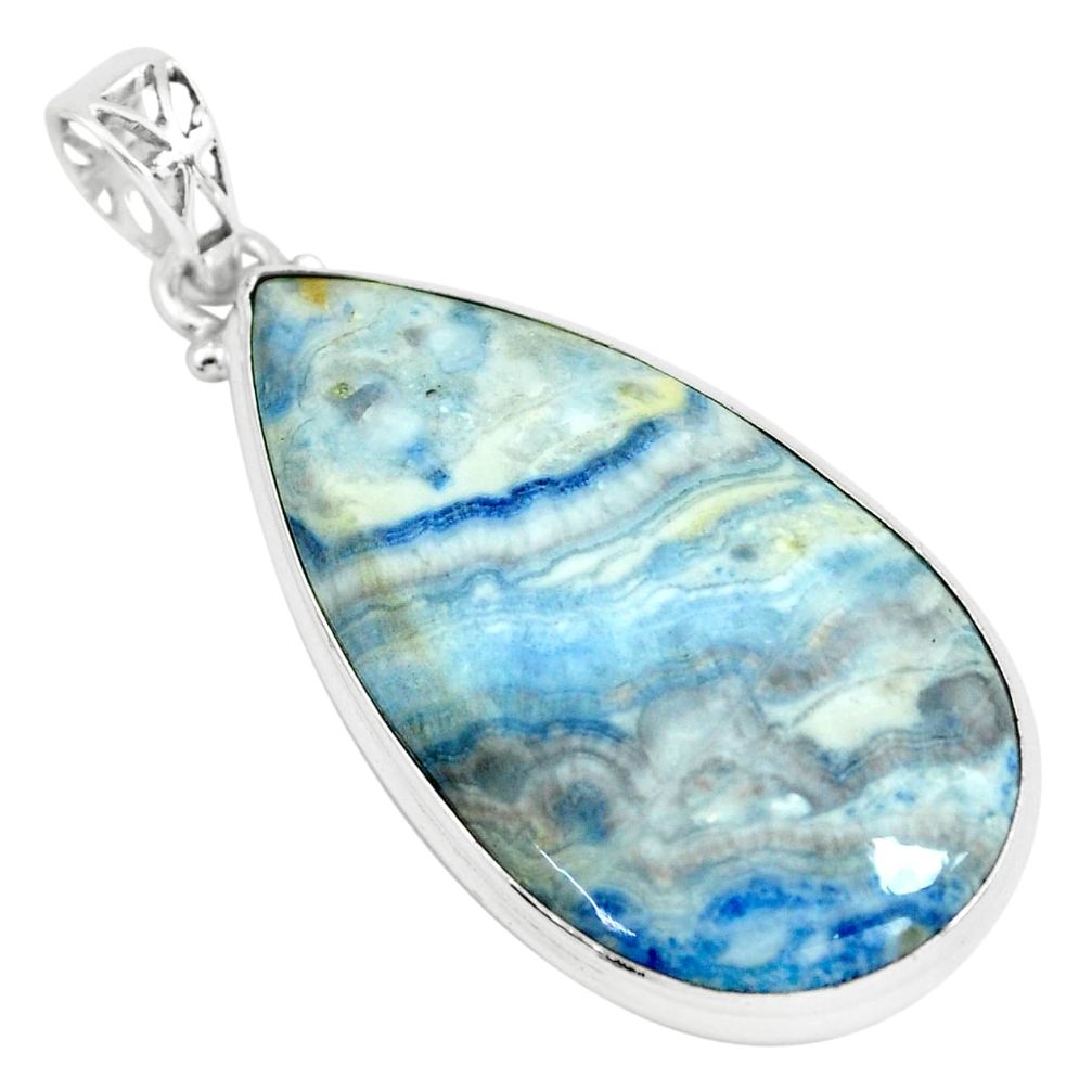 925 silver 24.89cts natural blue scheelite (lapis lace onyx) pear pendant p66312