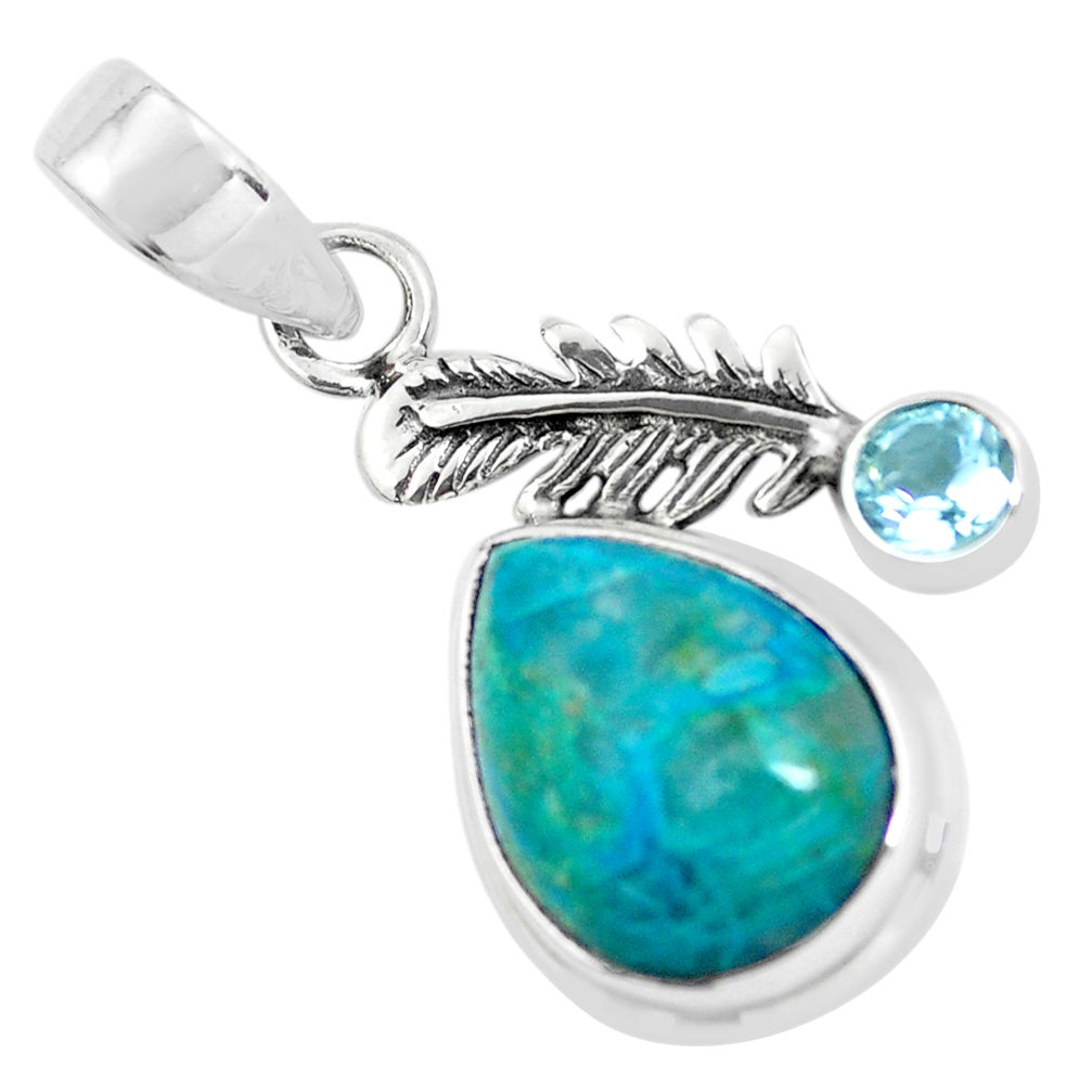 925 silver 10.60cts natural blue shattuckite topaz feather charm pendant p55324