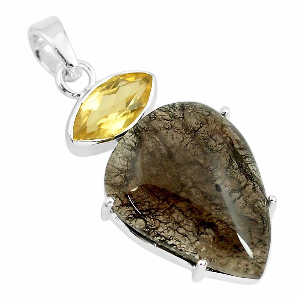 925 silver 16.88cts natural brown agni manitite yellow citrine pendant p70849