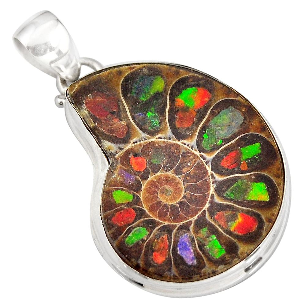 925 silver 25.00cts natural brown ammolite in ammonite fancy pendant p91780