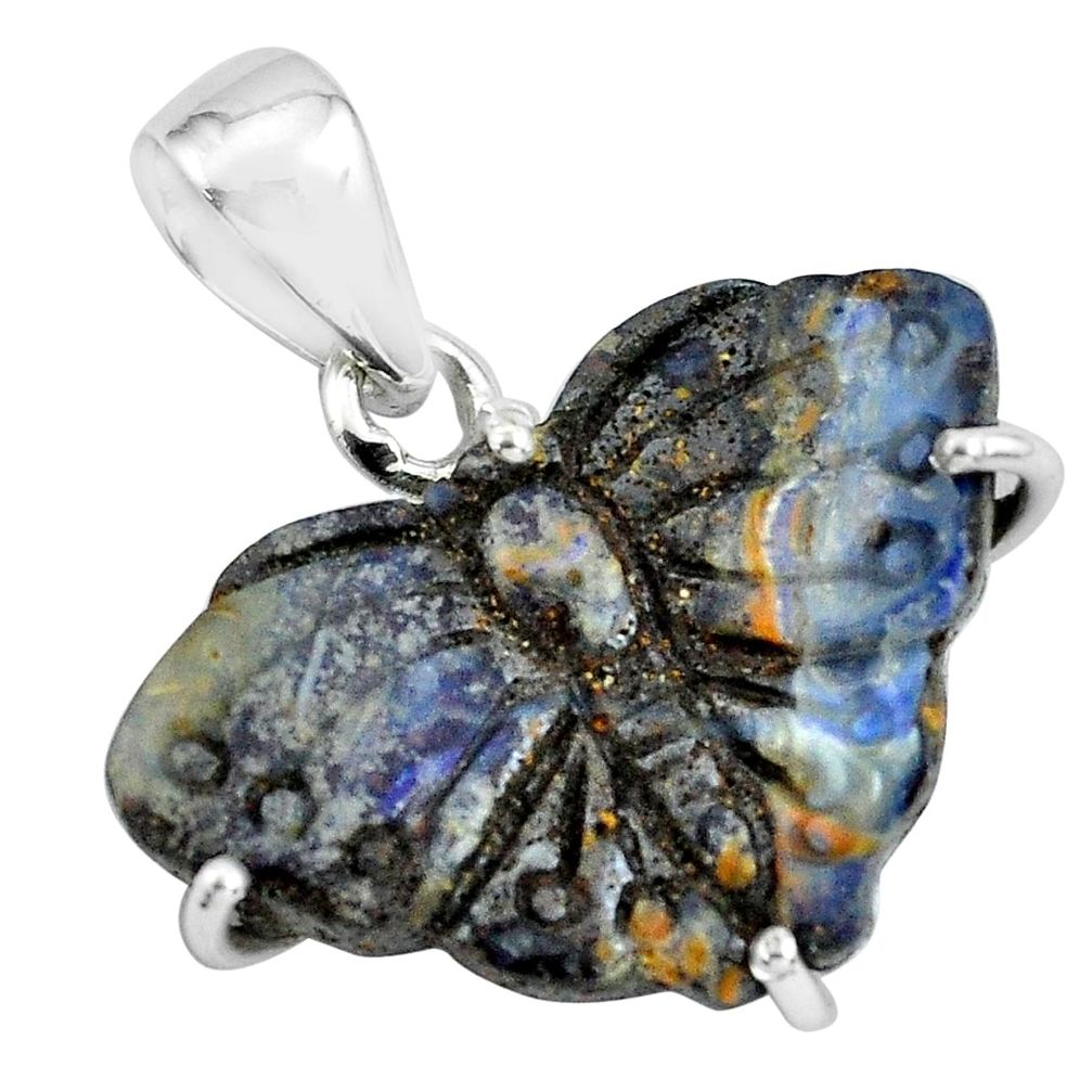 925 silver 15.34cts natural brown boulder opal carving butterfly pendant p69369
