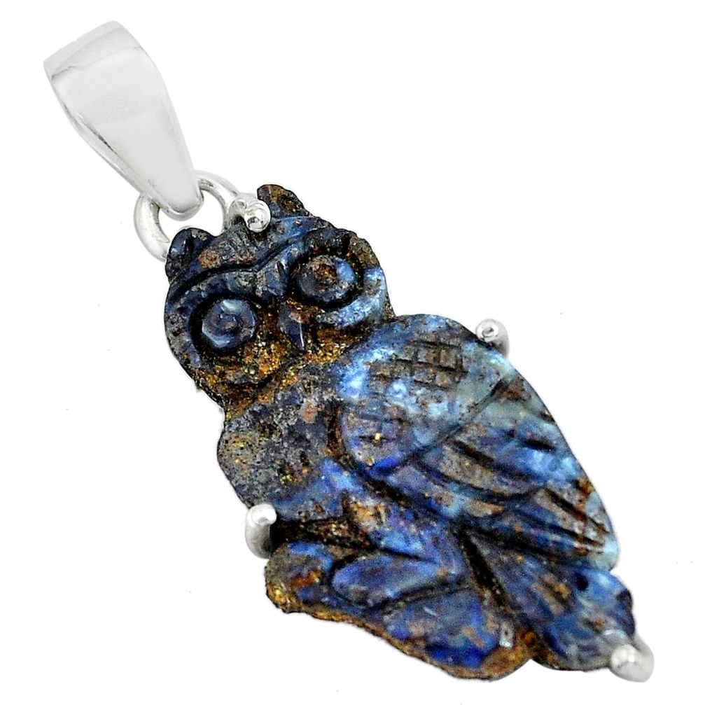 925 silver 13.69cts natural brown boulder opal carving owl charm pendant p69360