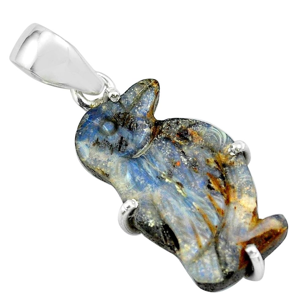 925 silver 12.54cts natural brown boulder opal carving penguin pendant p69396