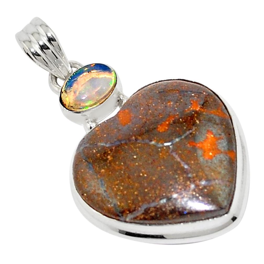 925 silver 22.02cts natural brown boulder opal ethiopian opal pendant p76248