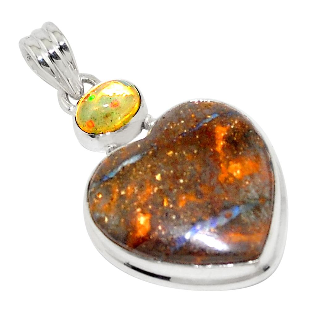 925 silver 20.88cts natural brown boulder opal ethiopian opal pendant p76257