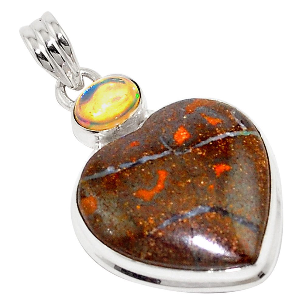 925 silver 23.46cts natural brown boulder opal ethiopian opal pendant p76260