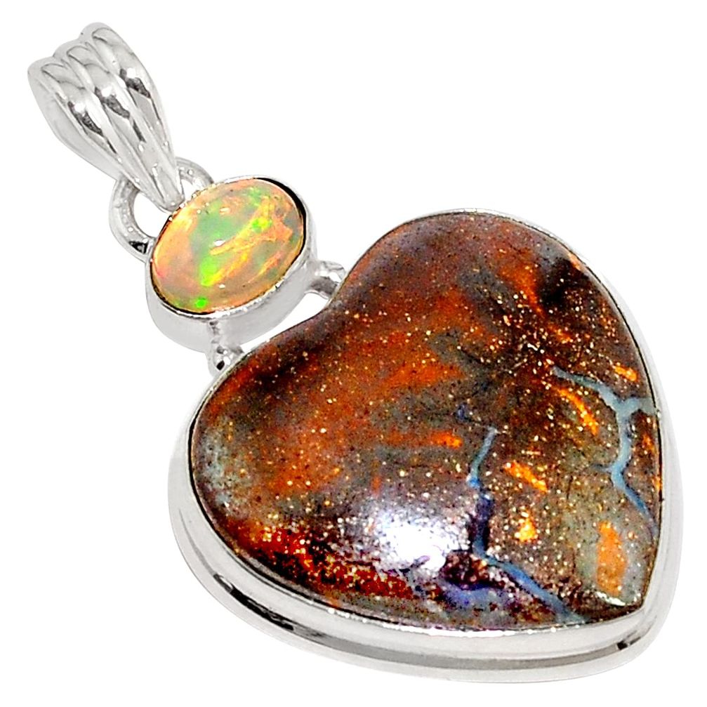 925 silver 25.60cts natural brown boulder opal ethiopian opal pendant p76263