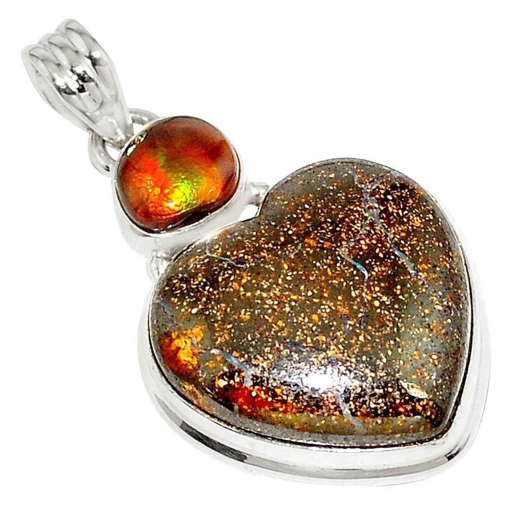 925 silver 26.16cts natural brown boulder opal mexican fire agate pendant p76270