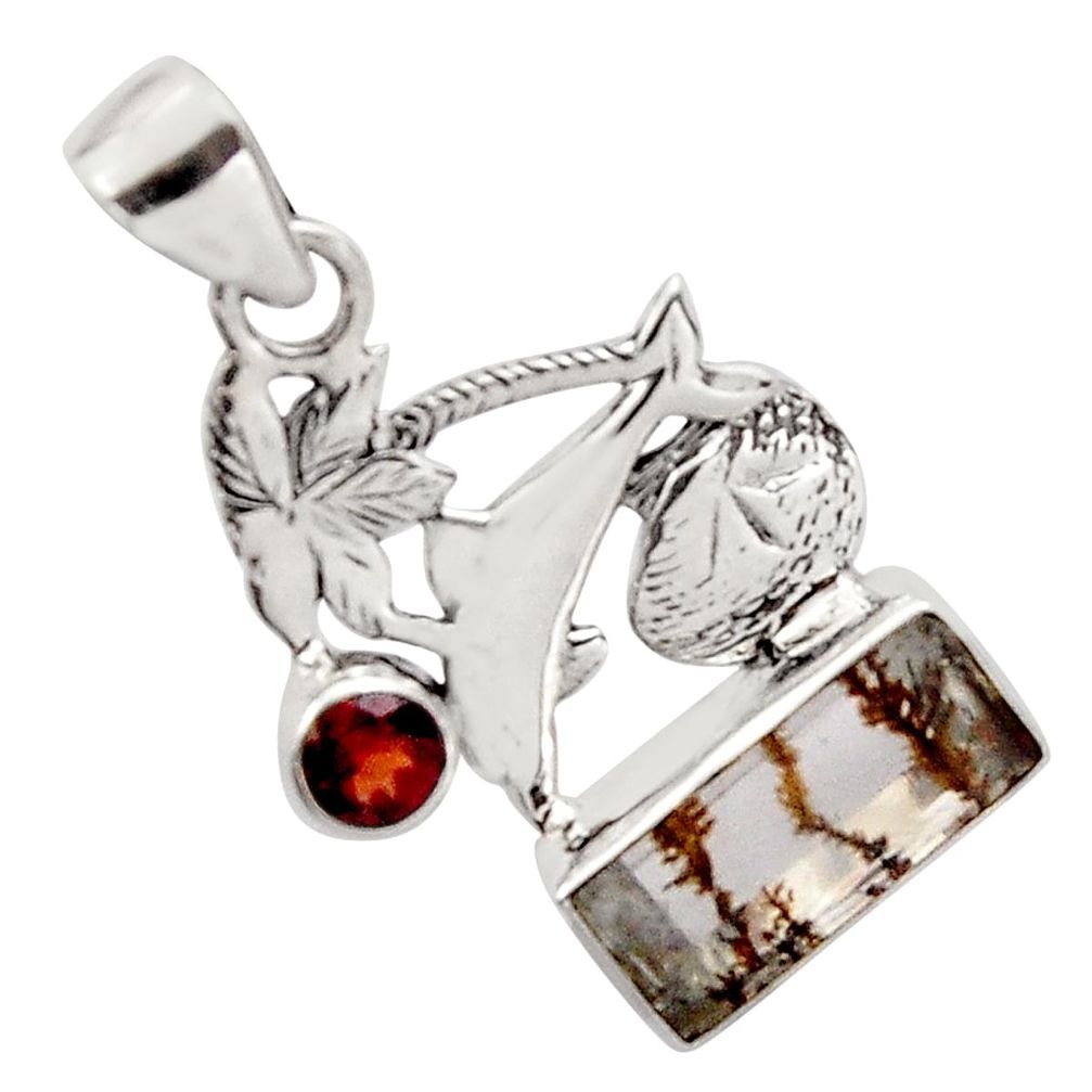 925 silver 10.60cts natural brown dendritic quartz garnet dolphin pendant p89160