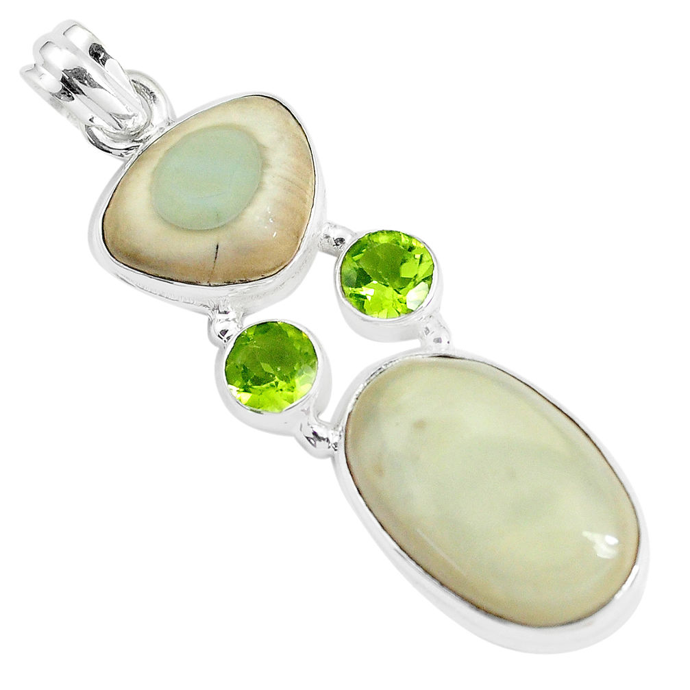 925 silver 22.57cts natural brown imperial jasper peridot round pendant p34050