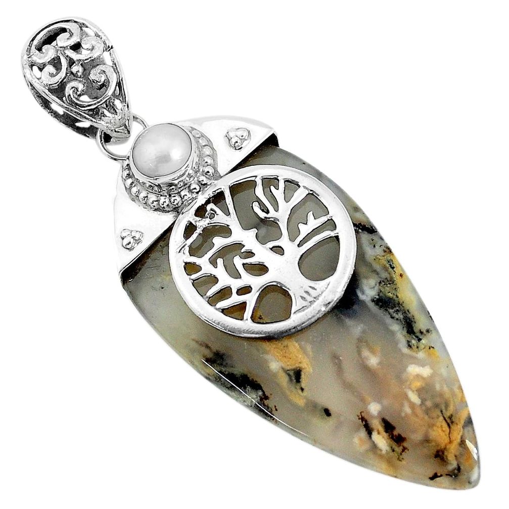 925 silver 33.54cts natural brown plum wood jasper tree of life pendant p34214