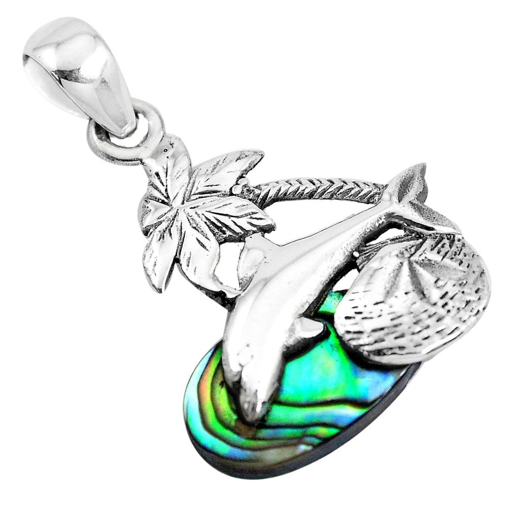925 silver 5.51cts natural green abalone paua seashell dolphin pendant p41900