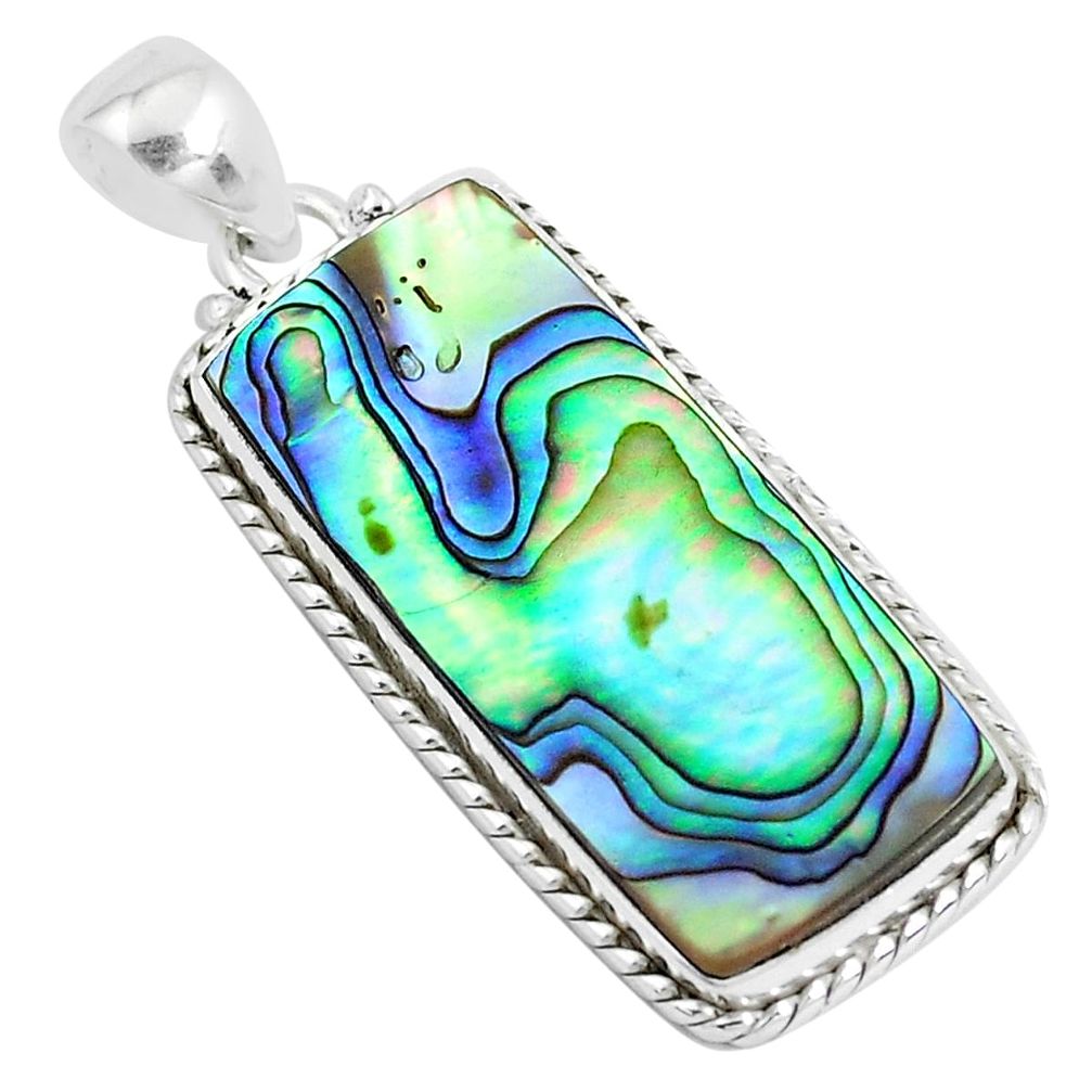 925 silver 18.52cts natural green abalone paua seashell octagan pendant p39985