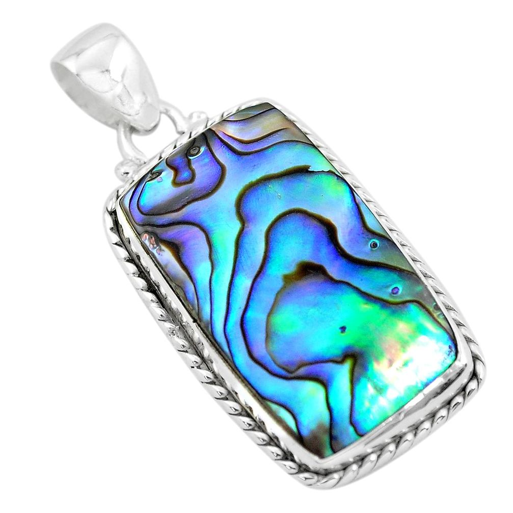 925 silver 17.50cts natural green abalone paua seashell octagan pendant p58036