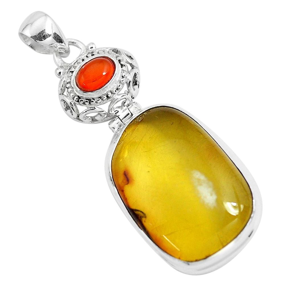 925 silver 20.88cts natural green amber from colombia cornelian pendant p46868