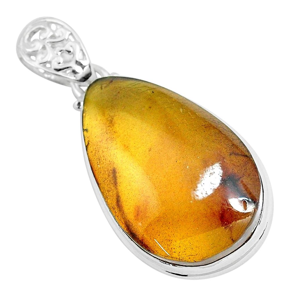 925 silver 19.72cts natural green amber from colombia pear shape pendant p46873