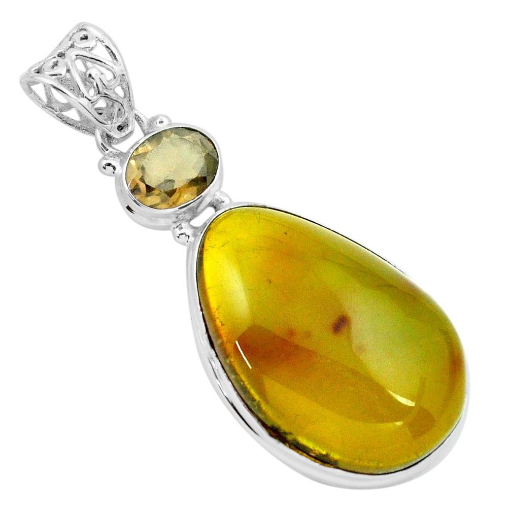 925 silver 20.86cts natural green amber from colombia smoky topaz pendant p66111