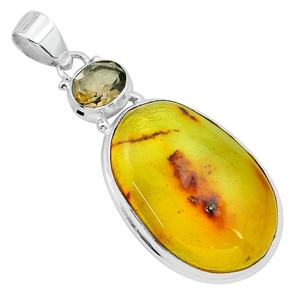 925 silver 20.86cts natural green amber from colombia smoky topaz pendant p66120