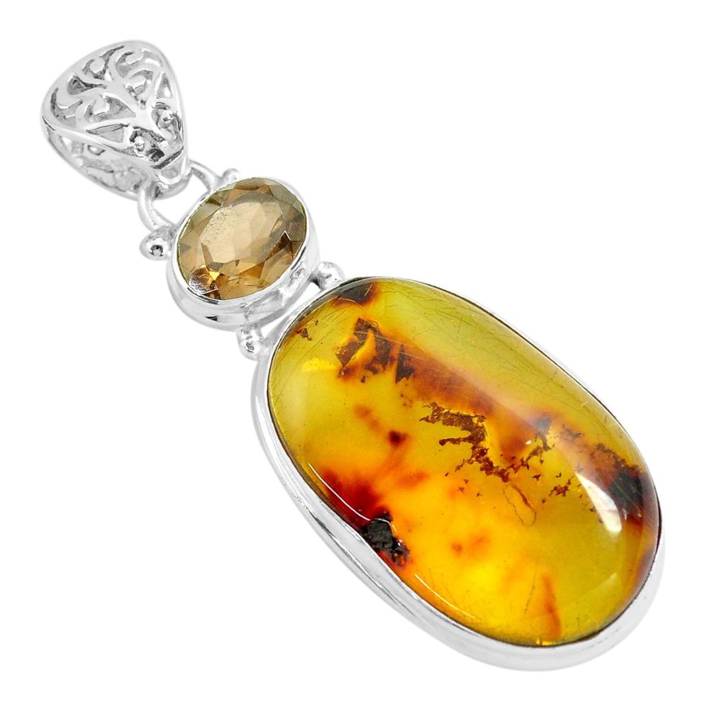 925 silver 17.95cts natural green amber from colombia smoky topaz pendant p71891
