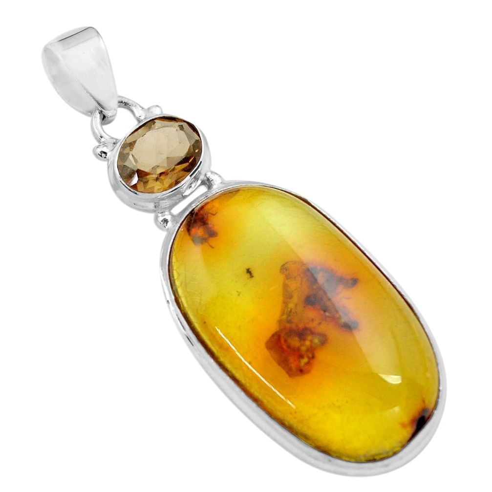 925 silver 20.33cts natural green amber from colombia smoky topaz pendant p71894
